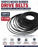 100pcs 40-135mm Mixed Rubber Drive Belts for Cassette Tape Deck CD DVD Player