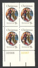 Unused US Postage Block 8 Cent Stamps CHRISTMAS Master of St.Lucy Legend Nationa