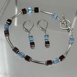 Vintage Coeur de Lion GeoCUBE Sterling 925 Blue Brown Bracelet Earrings Set