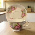 Grace's Teaware Pink Rose Floral Tea Cup & Saucer Gold Trim Tea Party Scalloped
