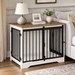 Dog Crate Furniture Wooden Kennel Cage End Table Barn Door White Brown 81cm