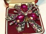 Stunning Art Deco Style Large Geometric Pink Crystal Sunburst Brooch Shawl Pin