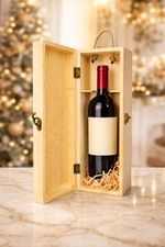Wooden Wine Gift Box Single Bottle Case Pine Wood w/ Rope Handle & Latch Present