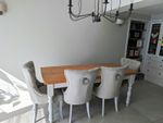 Rectangular Light Wood Dining Table & 4 Upholstered Tufted Nailhead Chairs