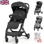 Portable Baby Stroller One-Hand Folding Pushchair W/Adjustable Backrest