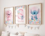 Personalised Lilo & Stitch Name Prints - Pink Girls Wall Prints