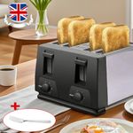 4 Slice Extra Wide Slot with Variable Browning Defrost Reheat Black Toaster New