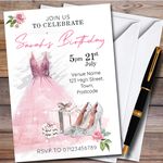 Pink Dress Silver Shoes Personalised Birthday Party Invitations