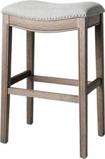 Saddle Barstool, Maven Lane Adrien 31In Reclaimed Oak Finish w/ Ash Grey Fabric