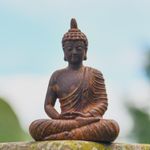 Rustic Cast Iron Meditating Buddha Sculpture Outdoor Garden Ornament