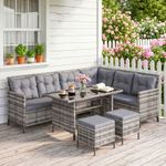 Outsunny 6 PCs Patio wicker Sofa Set Rattan Chair Furniture w/ Glass Refurbished