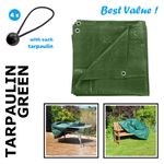 16 Sizes of Green Tarpaulin Heavy Duty Waterproof Cover Sheet and 4 Bungee Balls