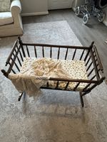 Vintage Rocking Crib Baby Wooden Cottagecore Nursery Furniture With New Mattress
