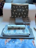 Mixed pack of Cotton Fabric Pieces for Quilting in Blues and Greys