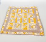 Handmade Patchwork Quilt 100x100cm Yellow Grey Floral Baby Blanket, Table Cloth