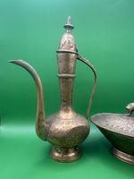 Vintage Brass Dish Lid With Elephant Finial Engraved Decorative Trinket Dish