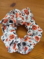 Halloween Pumpkin Print Fabric Elastic Hair Scrunchie - White Orange Black