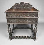 C 1880 Highly Carved Oak Bible Desk with Bobbin Stand Antique Victorian 19th