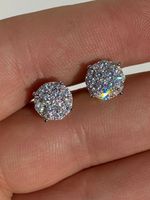 Real Solid 925 Silver Iced Simulated Diamonds Earrings 1/3" Cluster Round Studs