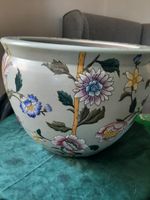 14.5" D/ 11" H  Chinese Celadon Fish & Floral Pattern Large Fish Bowl/ Planter