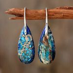 Bohemia Emperor Stone Dark Blue Water Drop Dangle Earrings Silver Plated
