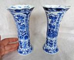 PAIR CHINESE KANGXI c1700 BLUE & WHITE BEAKER VASES FLORAL PATTERN LINGZHI MARKS