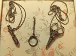 Vtg Pewter Style Chatelaine Sewing Accessory Pendant Set Magnifier Needle Case