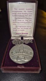 Vintage Boxed Guildford Diocese Golden Jubilee Pewter Medallion (1927-1977)