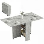 HOMCOM Mobile Drop Leaf Dining Table Folding Desk w/ 2 Wheels Cement Grey