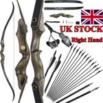 60" Archery Takedown Recurve Bow 25-50lbs Wooden Riser&Arrows for Hunting Target