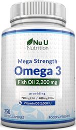 Omega 3 2200mg with Vitamin D3 2000 IU – 250 Softgels 720mg EPA 480mg DHA