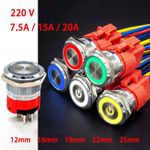 12-25mm Metal Push Button Switch Momentary Latching LED Illuminated ON/OFF 220V