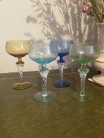 Set Of 4 Vintage Twisted Stem multi colour Wine Glasses / Cocktail Coupe