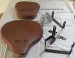 NEW HARLEY TYPE ROYAL ENFIELD FRONT REAR LEATHER SADDLE SEATS + Springs bracket