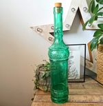 Green Embossed Glass Decorative Bottle with Cork Stopper
