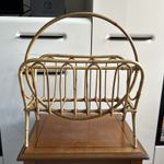 Vintage 1970s Rattan Bamboo Magazine Rack Mid-Century Boho Retro