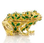 Keren Kopal Hand made Green Frog Trinket box Decorated with Austrian Crystals