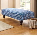 Blue/White/Red bespoke Upholstered duck Print ottoman footstool Dark Wood Legs