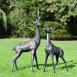 Deluxe Pair of Aged Verdigris "Apollo & Neptune" Stag & Doe Garden Sculptures
