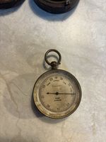 Antique Ross London Brass Pocket Barometer in Leather Case, Made in London