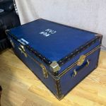 Large Vintage Mossman London Steamer Trunk Blue Storage Chest Upcycle Coffee Tab