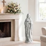 Virgin Mary Statue Tall Outdoor Religious Sculpture with Aged Finish Grey