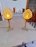 Stunning Pair Of Antique Pullman  Brass And Glass Table  Lamps  Height 40cms