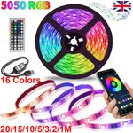 LED Strip Lights 1-20M 5050 RGB Colour Changing Tape Cabinet Kitchen TV Lighting