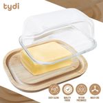 Clear Glass Butter Dish Lid with Bamboo Base Tray Storage Container Transparent