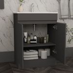 Freestanding 600mm Grey Bathroom Vanity Unit with Basin 2 Doors Furniture