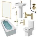 Brushed Brass Bathroom Suite Single Ended Shower Bath 1700 Basin Full Pedestal