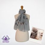 POODLE PRINT  SCARF LADIES SHAWL BLUE POLYESTER WRAP SHAWL POODLE GIFT