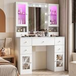 Dressing Table with 7 Drawers 4 Door & Charging Socket Makeup Desk Vanity Mxrgam