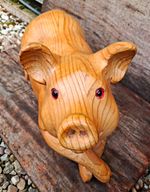 Hand Carved Wood Pig Ornament/Figurine Unmounted Wooden Animal Figurine